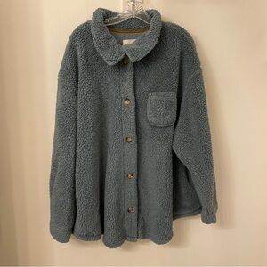 Koolaburra by UGG Brushed Back Sherpa Cozy Fuzzy Teddy Jacket Dusty Blue, 2X